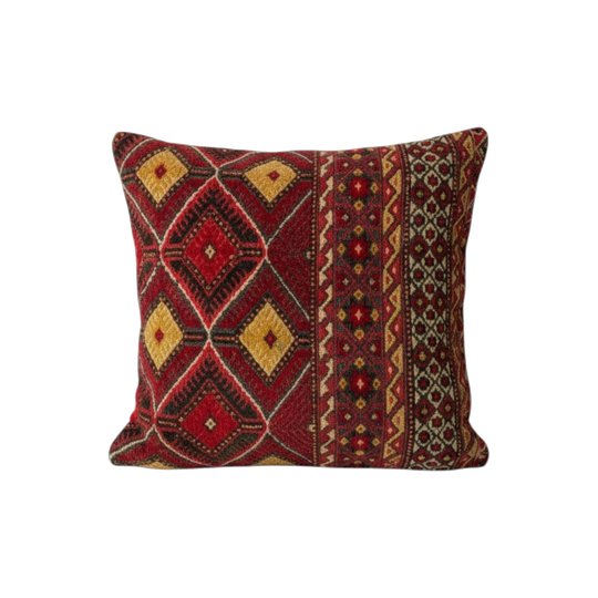 Cushion 50cm x 50cm repurposed from handmade Turkish carpets and Kilims.