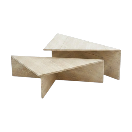 Two Piece Sculptural Travertine Triangle Coffee Tables