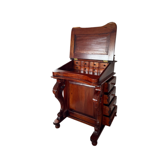 Late Victorian Mahogany Davenport Writing Desk with carved legs.