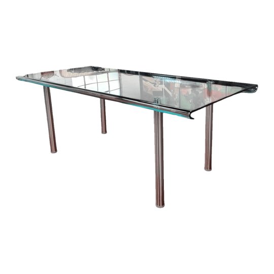 Striking & Distinctive Vintage FIAM Italia Designer Curved Edge Glass Desk