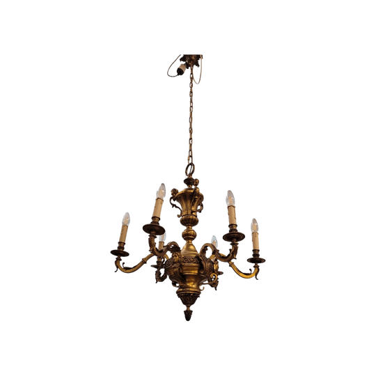 Napoleon III French Bronze Six Light Bronze Chandelier