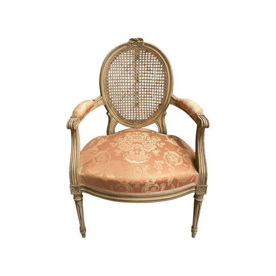 French Louis XV Style Cane Back & Upholstered Seat Fauteuil