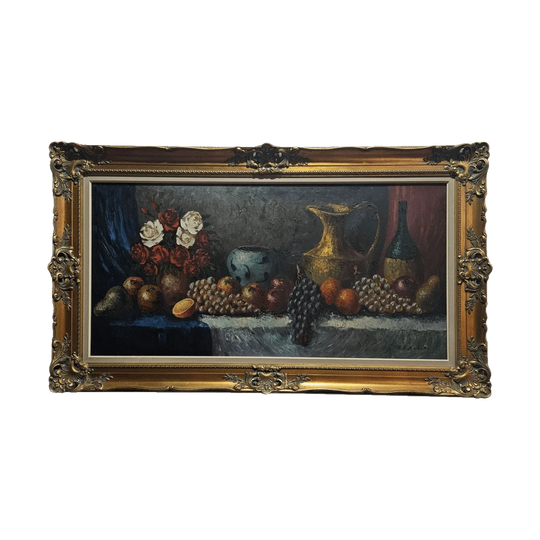 Sourced From France Oil on Canvas Still Life in Decorative Gilt Frame