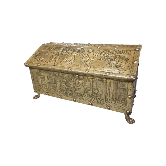 A Highly Decorative 19th Century French Embossed Gilt Brass Fire Coal Box