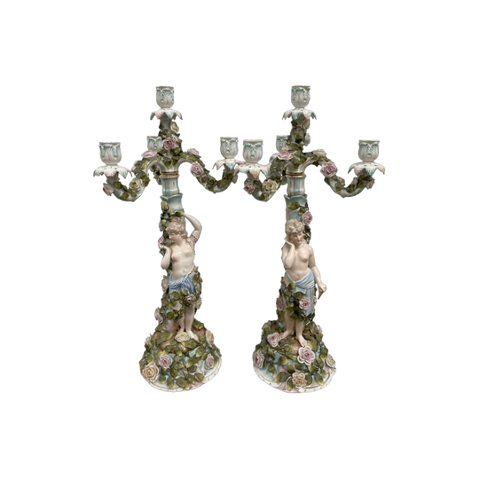 Antique Pair of Sitzendorf Candle Holders