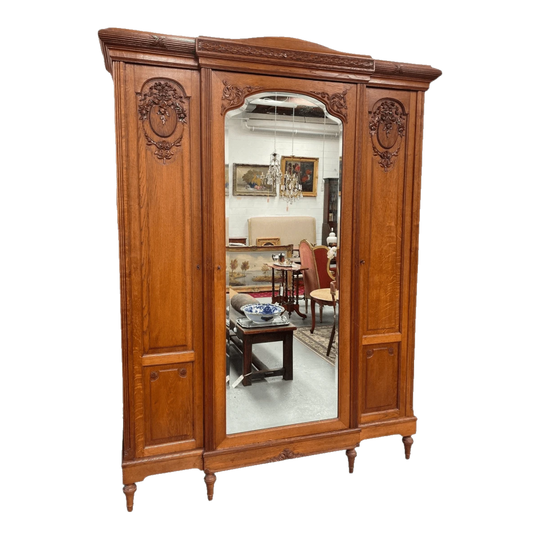 Very Practical & Decorative Antique French Oak Three Door Armoire