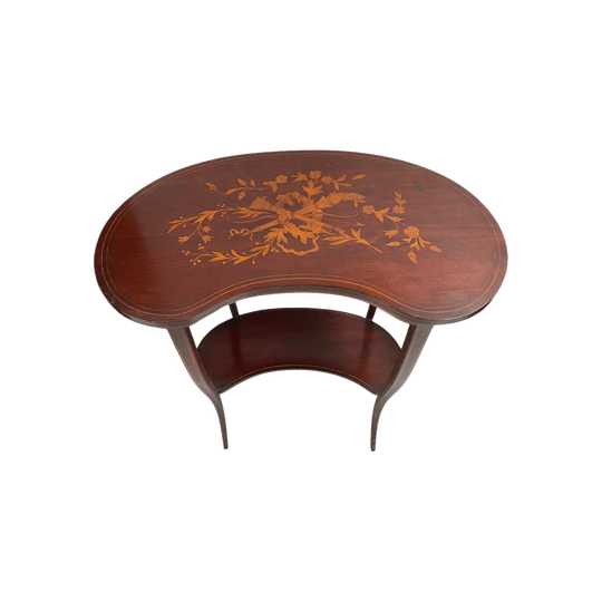 American Marquetry Inlaid Occasional Kidney Shape Table