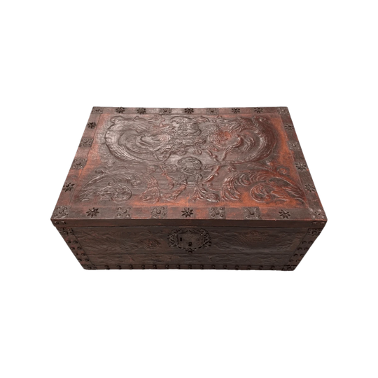 Victorian Arts & Crafts Leather Embossed Trunk