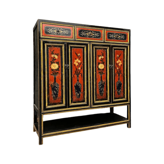 Chinese Black Lacquered Shoe Cabinet
