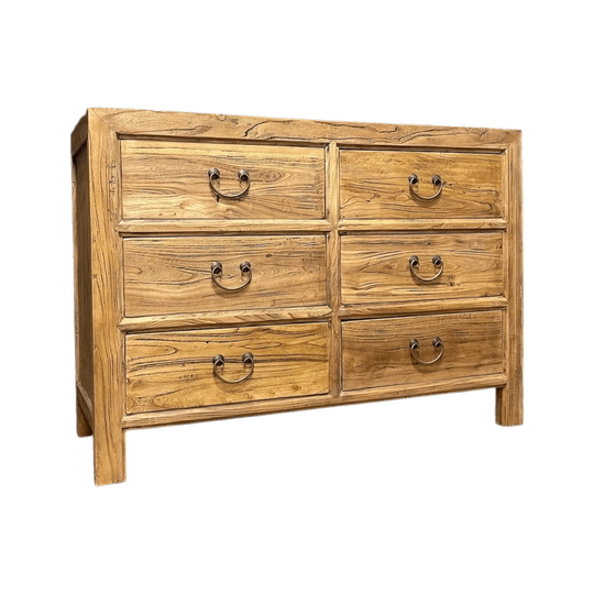 Chinese Elm Wood 6-Drawer Cabinet
