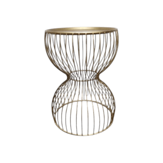 Round Gold Side Table with Hourglass Shape