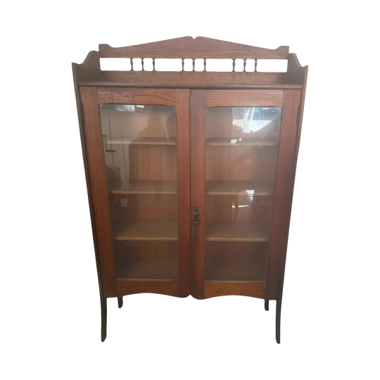 Antique Oak Display Cabinet with Gallery Top