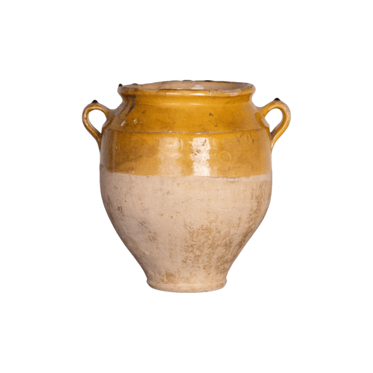 Collectible part-glazed yellow confit pot from Ile Sur la Sorgue