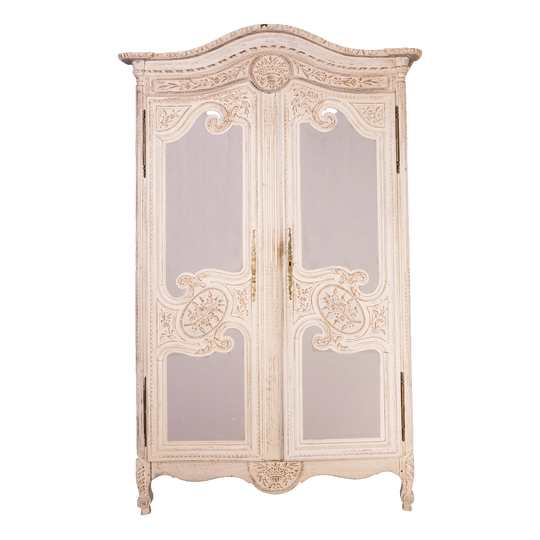 Beautiful Antique French Rococo Marriage Armoire with original soft blue and cream painted patina from Provence