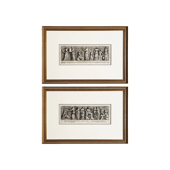 A Pair of Renaissance Period Classical Engravings in Gilt Frame