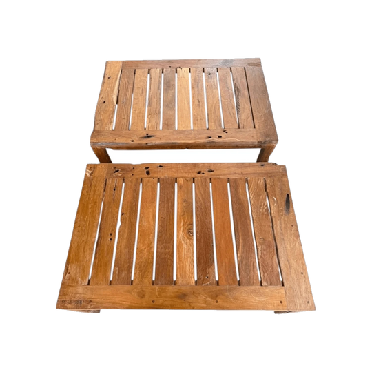 Reclaimed Teak Coffee Tables Set of 2 Rustic Slatted Design