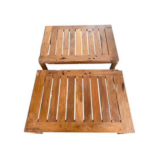 Reclaimed Teak Coffee Tables Set of 2 Rustic Slatted Design