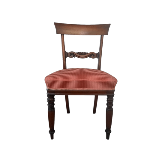Antique Victorian Mahogany Dining Chair Striped Upholstery
