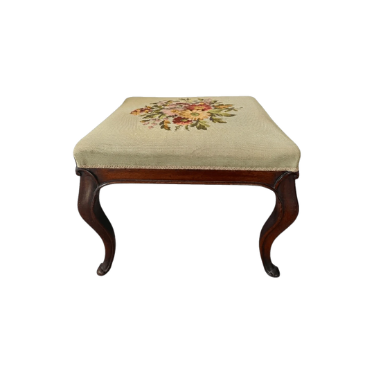 Vintage Queen Anne Style Footstool Floral Needlepoint Tapestry