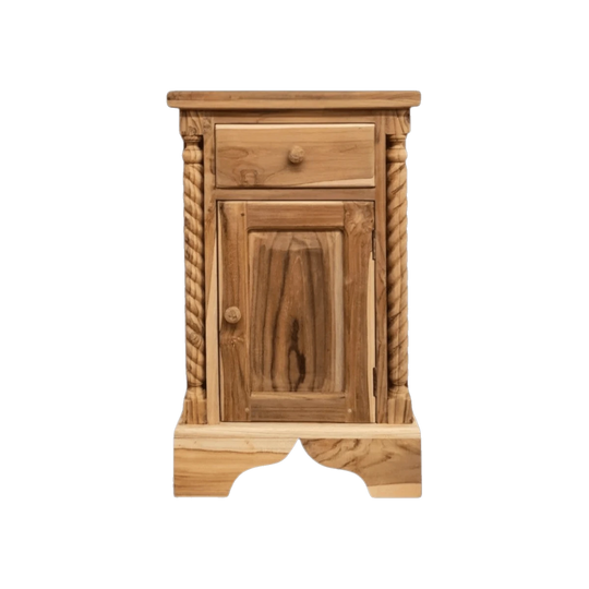 CLASSIC Hand Carved Teak Bedside Table - Raw