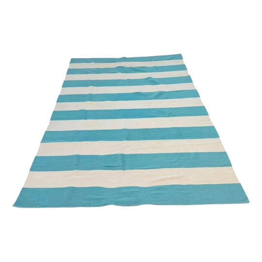 Unitex International Nomad Collection Wool Rug - Striped Teal & White 280x190cm