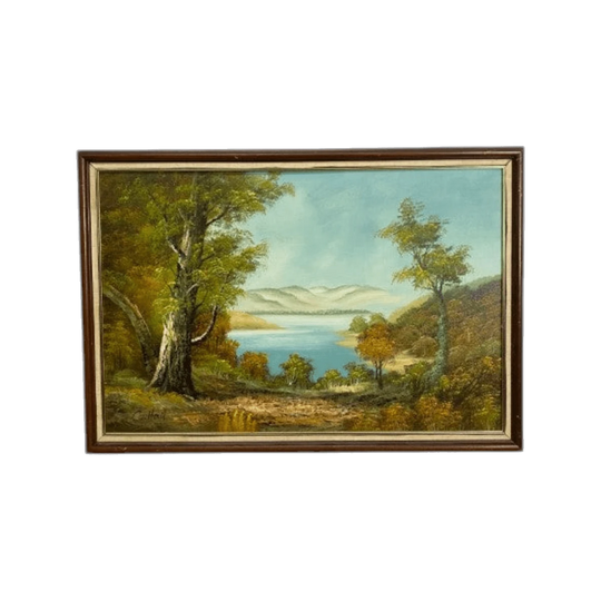 Framed Bushland Inlet Painting by C. Hall