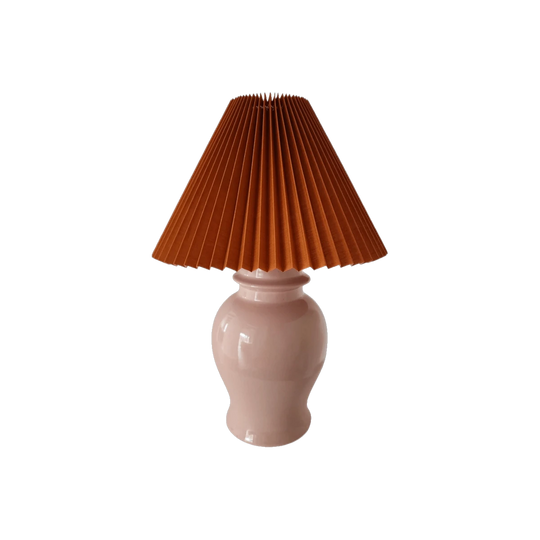 Vintage Medium Muted Pink Lamp with Pleated Lampshade