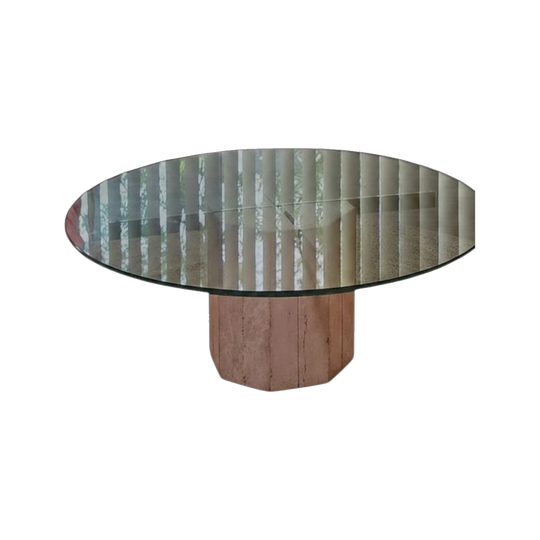 Artedi style Round Travertine & Brass Coffee Table
