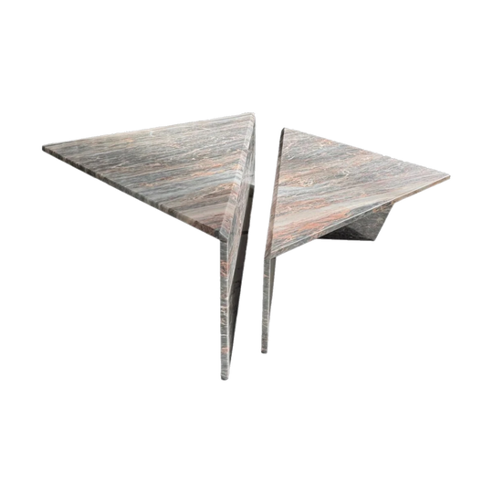 Two Piece Sculptural Marble Triangle  Coffee Table Set