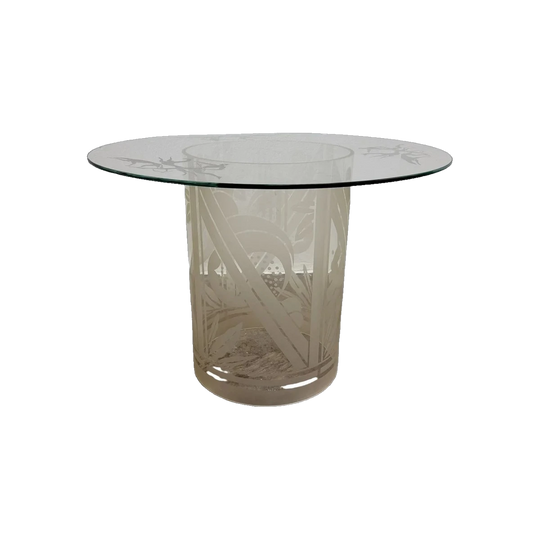 Vintage Round Glass Side Table With Etching Details*