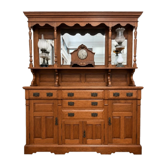 Antique Arts & Crafts Solid Oak Mirror-Back Sideboard