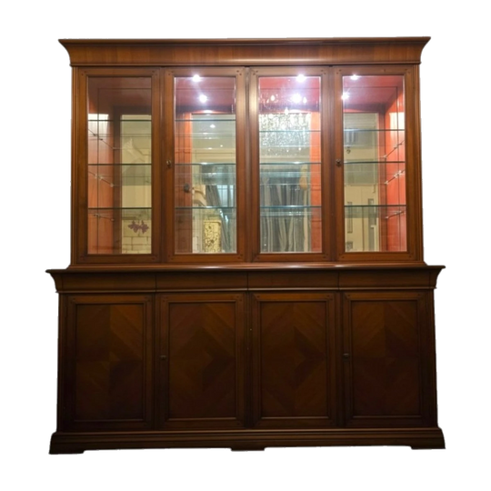 Premium Italian Timber Display Unit with Built-in Lights & Mirror Back