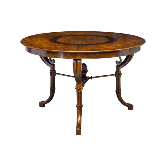 Eclectic Continental Walnut Table with Carved Legs and Pinecone Finial