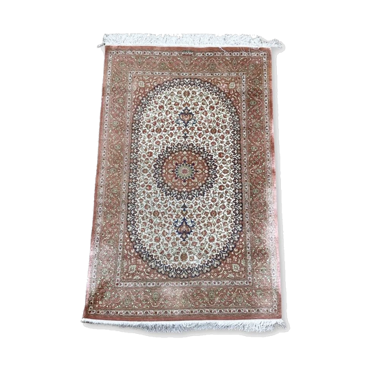 Qom silk Persian carpet signed Arloob 97 x 150cm