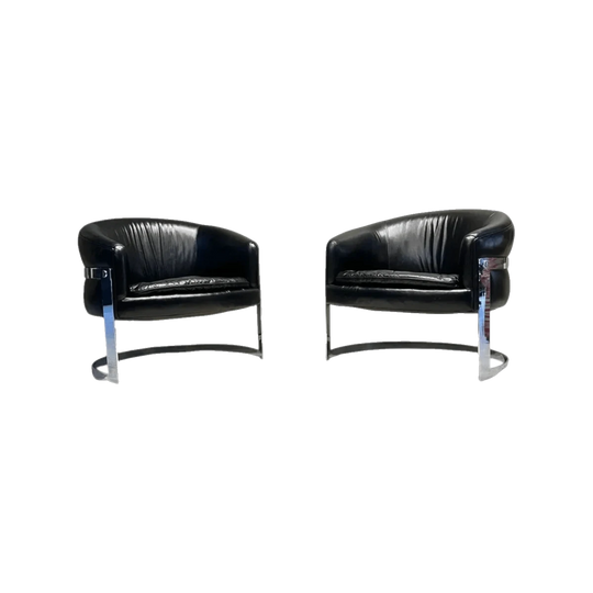 #172 Chrome and Black Leather Lounge Chair — Milo Baughman for Thayer Coggin, 1970s
