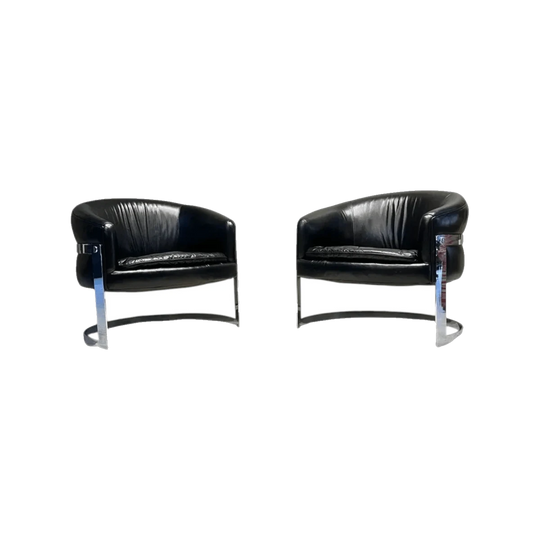#172 Chrome and Black Leather Lounge Chair — Milo Baughman for Thayer Coggin, 1970s