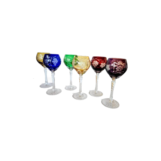 Cristalleries De Lorraine 6 Harlequin Wine Glasses circa 1940
