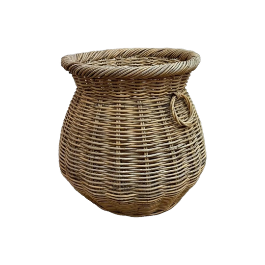 Large Waisted Woven Cane Basket With Handles