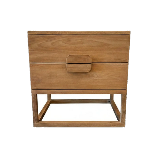 Two Drawer Teak Bedside Table