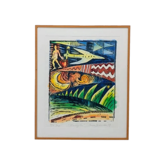 Basia Smolnicki 'Moving On' Hand Coloured Woodblock, 1987