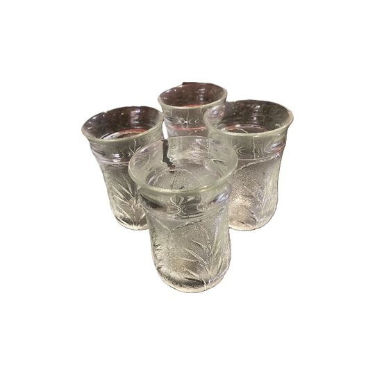 Set of 4 Vintage American Indiana Glass Pebble Leaf 12oz Drinking Tumblers. Scandi style.
