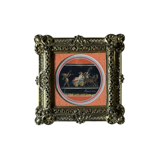 Antique Brass Framed Gouache Painting by Maria Cirillo
