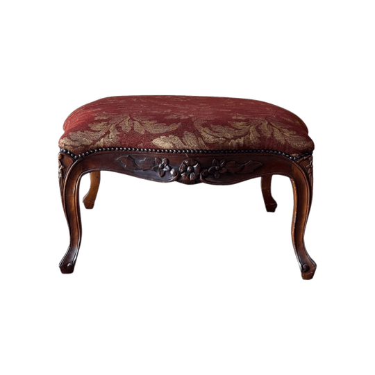 Vintage Upholstered Ottoman / Footrest with Original Floral Jacquard Upholstery