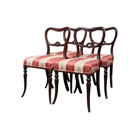Set of Four Antique English Rosewood Balloon Back Dining Chairs. B
