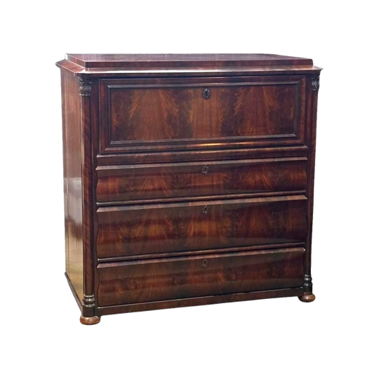 19th century Biedermeier Flame Mahogany 4 drawer Secretaire chest c.1860