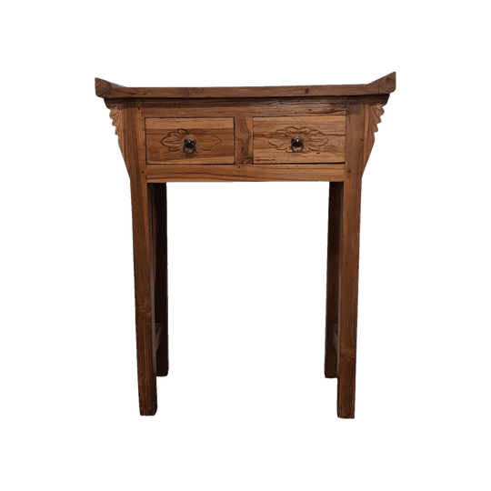 Balinese Hand Carved 2 Drawer Console - Natural