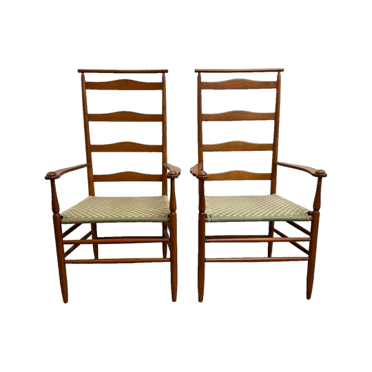 Mid Century Shaker Style Carvers With Woven Seat