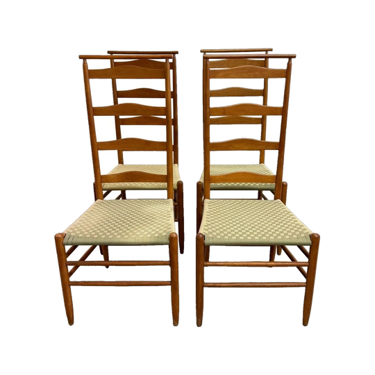 Set Of 4 Mid Century Shaker Style Dining Chairs With Woven Seat