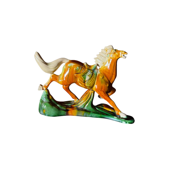 Vintage Mid Century Chinese Tang Dynasty Style Sancai Glazed Ceramic Horse