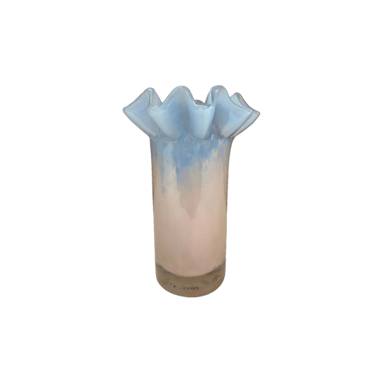 Small Pastel Glass Vase with Ruffled Rim